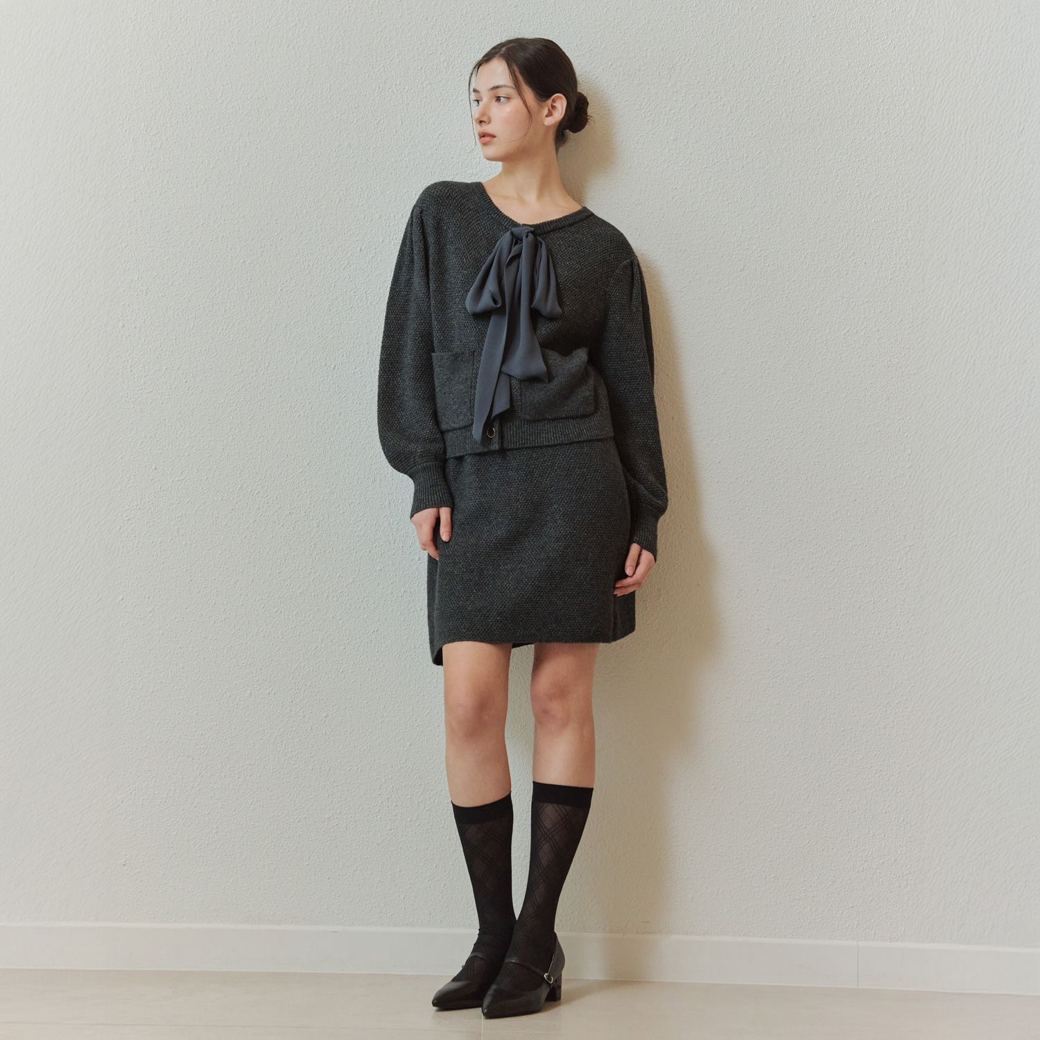 [제로스트릿] 로맨틱 니트 스커트 ROMANTIC KNIT SKIRT / CHARCOAL - 상세 이미지 2