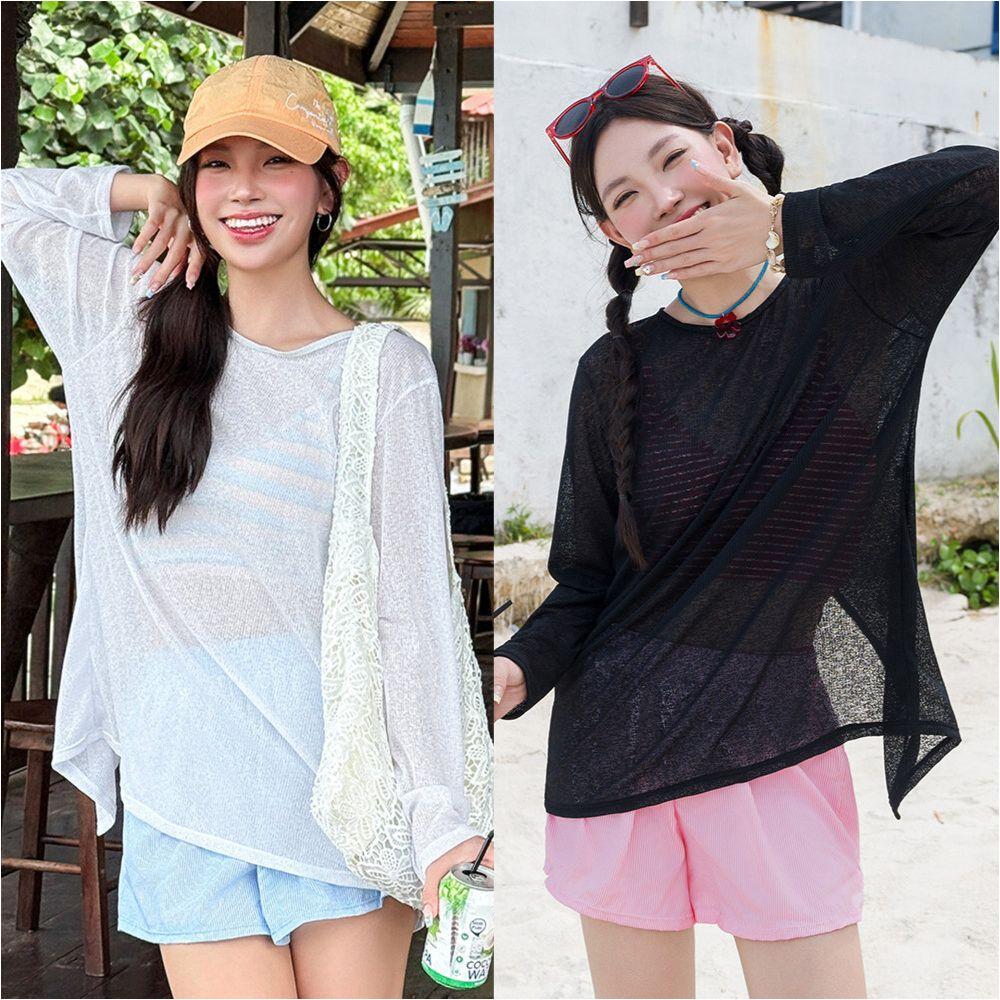 빅사이즈 비키니 4피스 체형커버 긴팔 가디건 세트 - 상품 이미지