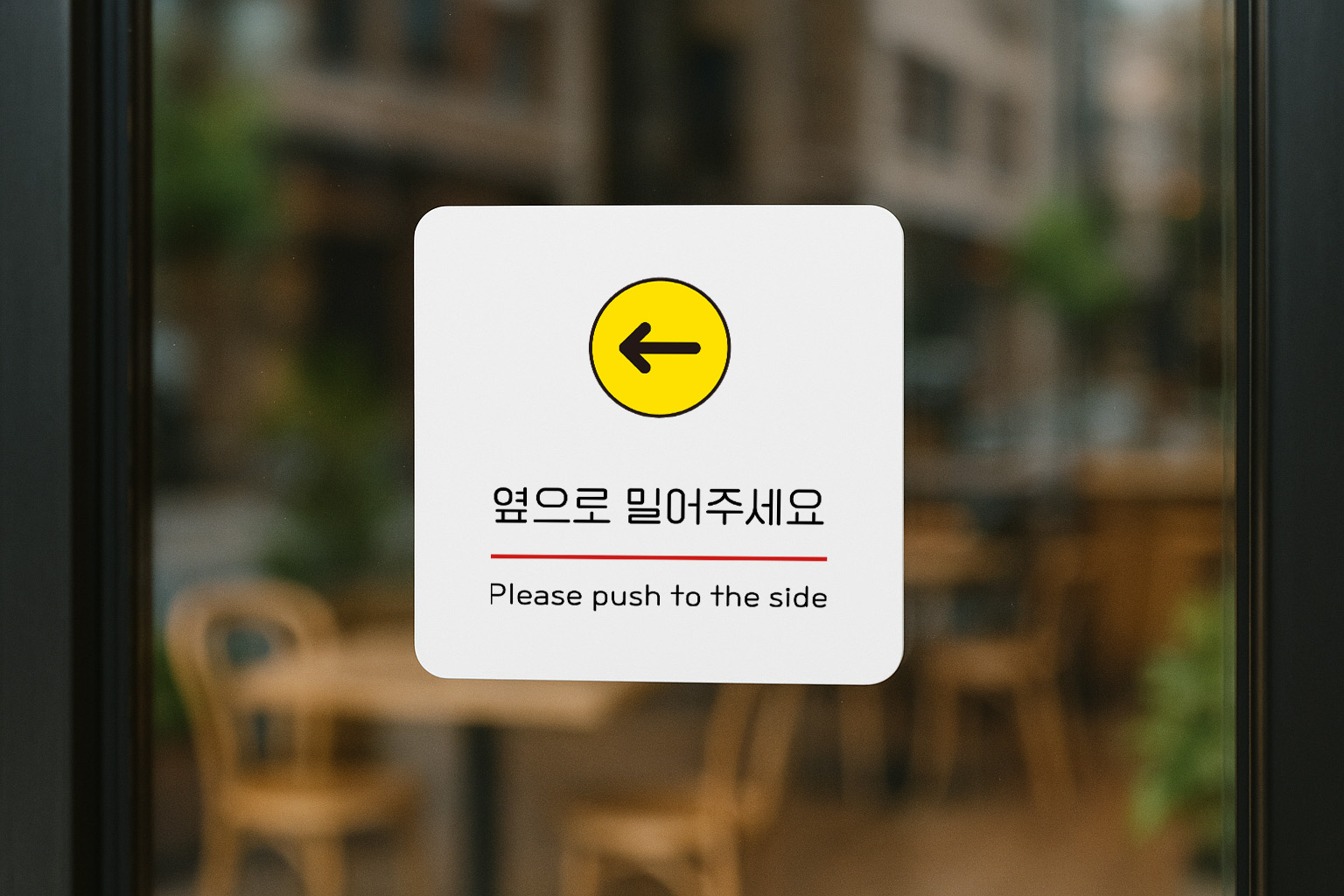 옆으로 밀어주세요 안내판 슬라이딩 도어사인 304 100x100 - 상품 이미지