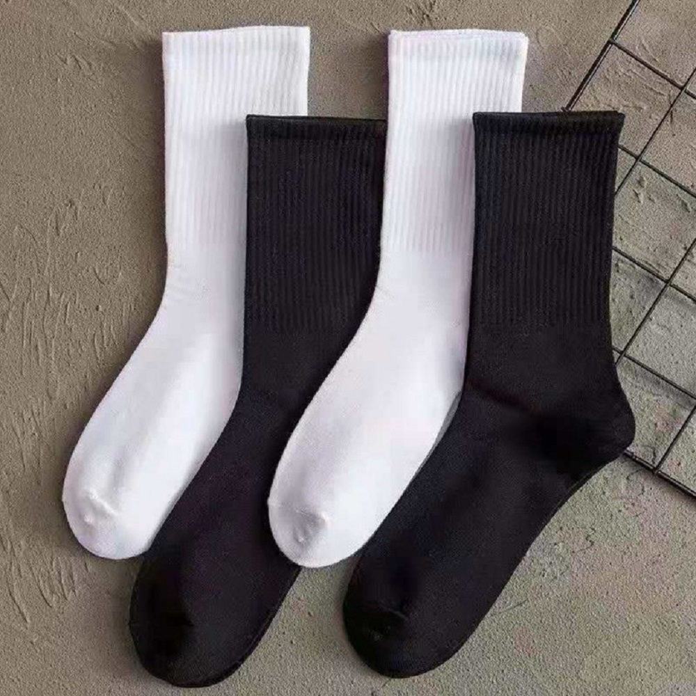 무지 양말 중목 학생 여자 남자 검정 흰색 긴목 장목 데일리 남녀공용 - 상품 이미지