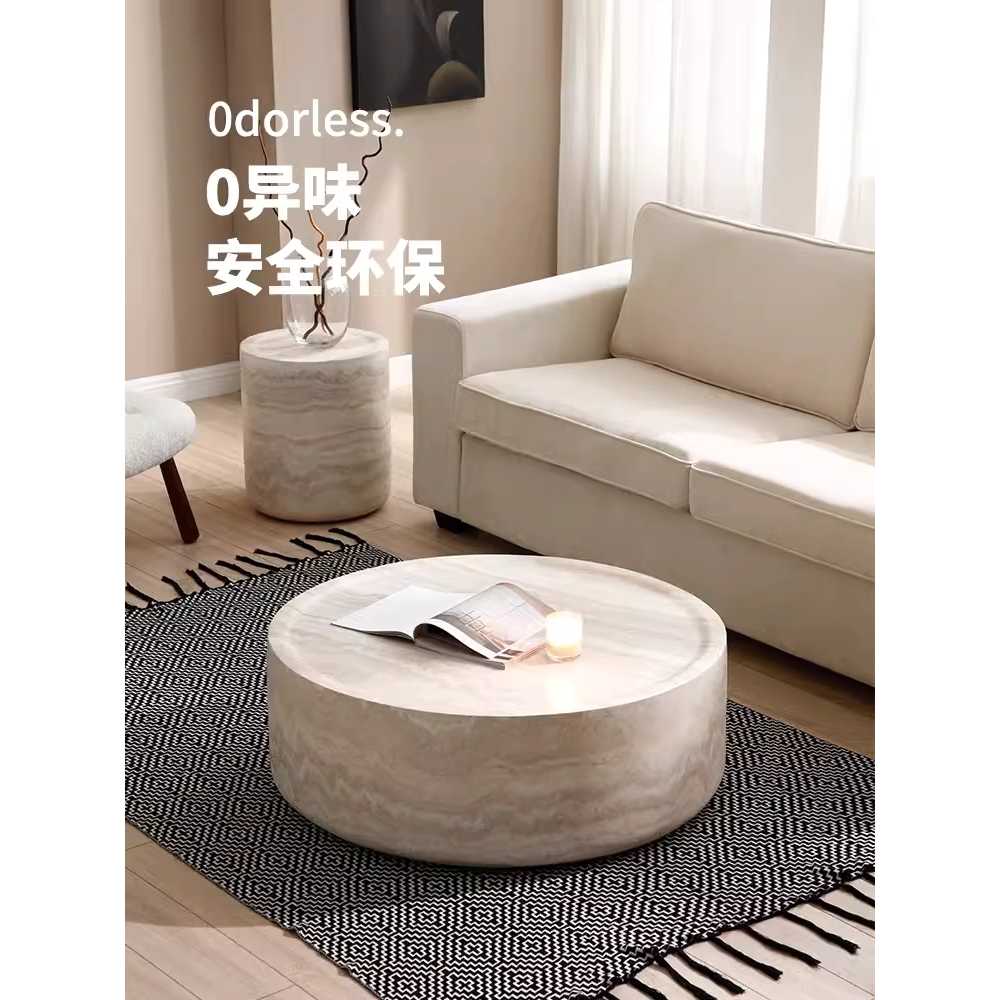 거실 원형테이블 대리석 트라버틴 패턴 좌식 디자인 40x45cm 동석 - 상세 이미지 4