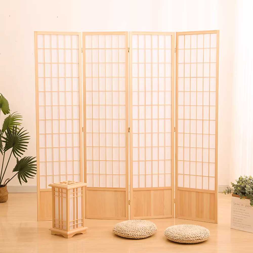 한지 파티션 격자 병풍 엔틱 창호지 문살 목재 실내 44x150cm 4짝/내추럴/받침대 포함 - 상세 이미지 5