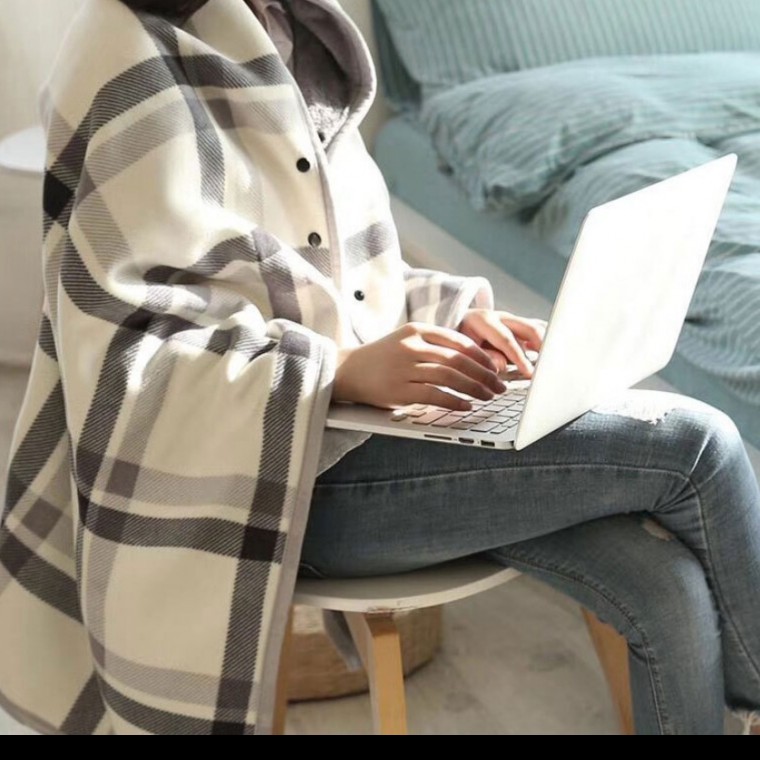 단추 체크 극세사 융털 무릎 담요 보온 여행용 공부 캠핑 사무실 두꺼운 차량용 망토