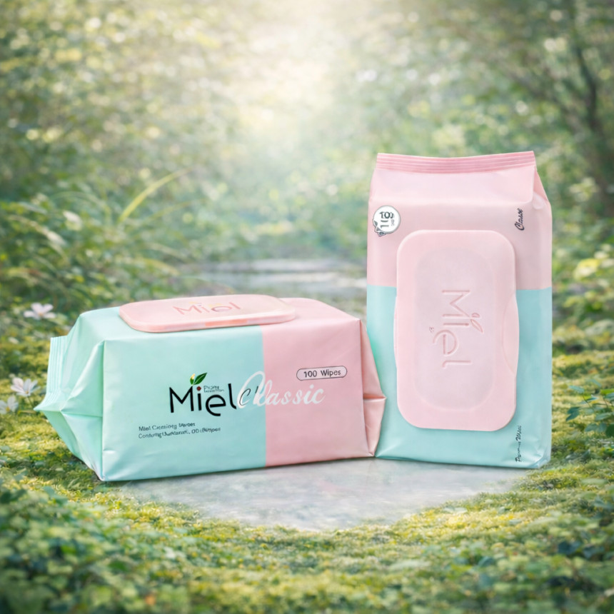 미엘 물티슈 클래식 캡형 100매 20팩 평량 50g 유아용 저자극 대용량 플레인 사진 2