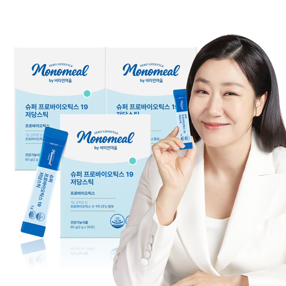 [3개월분] 비타민마을 모노밀 슈퍼 프로바이오틱스 19 저당스틱 유산균 30포, 3개 - 상품 이미지