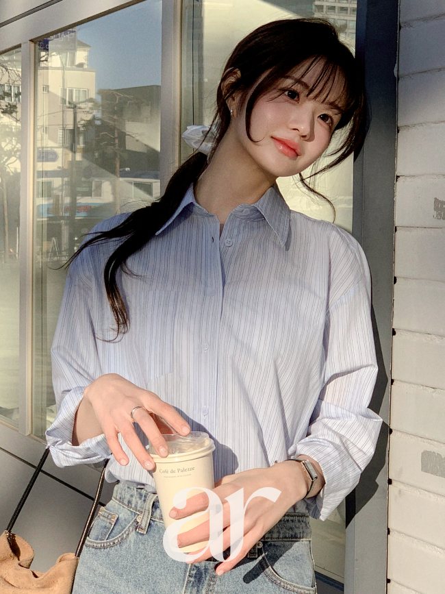스트라이프 세미 루즈핏 코튼 셔츠 bs8620 - 상세 이미지 5