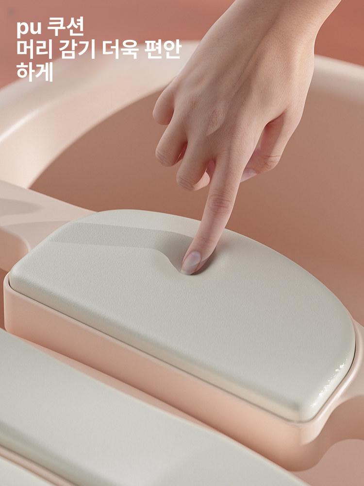 접이식 샴푸의자 이동식 세발기 샤워의자 어르신 목욕의자 1단계단단한쿠션 체리핑크 숄 포함 - 상세 이미지 5
