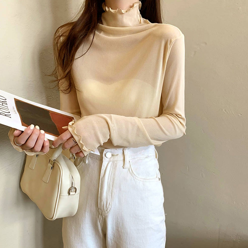 시스루티셔츠 레이어드티 반 목 폴라 쫄티 여름 얇은 긴팔 - 상세 이미지 3