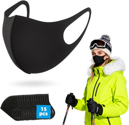 [해외]망쿤룬 15PCS 블랙 재사용 가능한 마스크 성인 남성용 스펀지 세척 가능 천 원단이 아닌 여성용 먼지 보호 기능 제공 Small