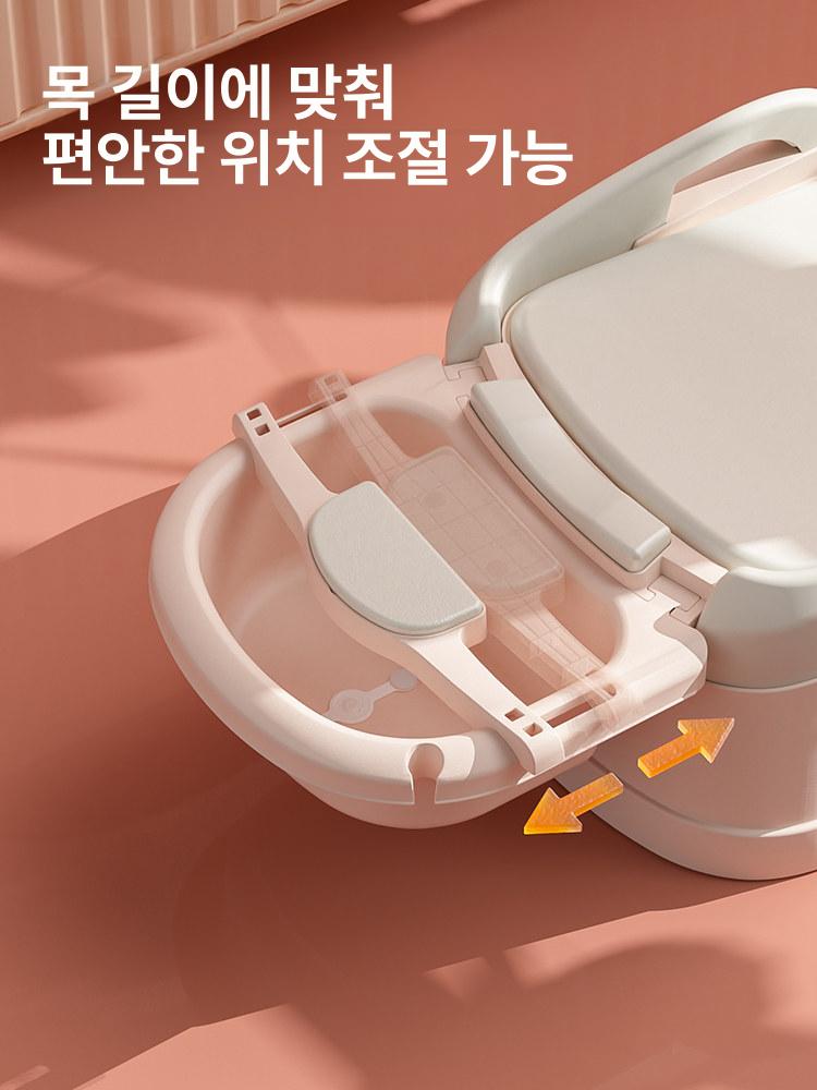 접이식 샴푸의자 이동식 세발기 샤워의자 어르신 목욕의자 1단계단단한쿠션 체리핑크 숄 포함 - 상세 이미지 4