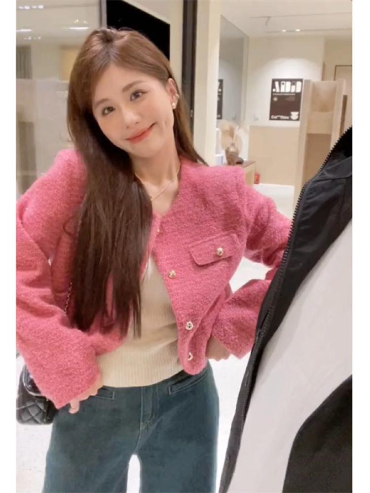모임 핑크트위드자켓 하객 가디건 오피스룩 하객룩 직장인 핑크 트위드자켓 S - 상세 이미지 5