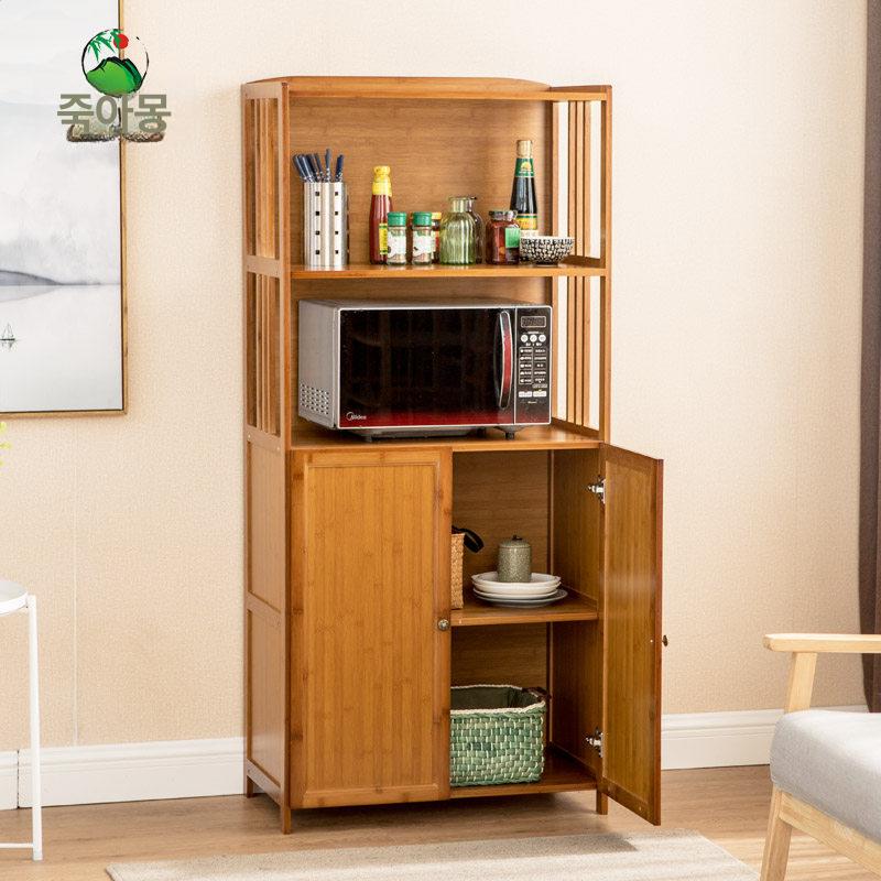 주방 렌지수납장 전자렌지 수납대 광파오븐 수납 밥솥장 내추럴 3칸 80cm 낮은 문 - 상세 이미지 4