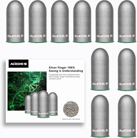 [해외]ACEDAYS 게이밍 핑거 슬리브 100% 보이는 은색 섬유 적절한 압력/호흡/땀 방지 PUBG 모바일용 장갑 업그레이드/나이브스 아웃/콜 오브 듀티 모바일 ( 10pcs