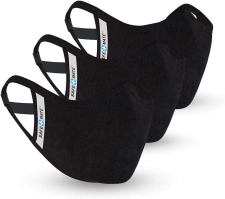 [해외]세이프+메이트 x 케이스-메이트 - 천 마스크 세탁 및 재사용 가능 L/XL 면 필터 포함 블랙 카운트 3(1팩) Black 3 Count (Pack of 1)