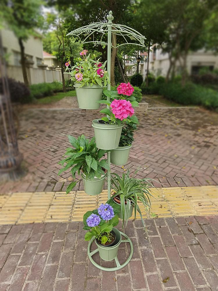 화분 선반 진열대 바퀴달린 이동식 철제 거치대 접이식 신형 6버킷 회전 빈티지 블루 구멍있음 대형 - 상세 이미지 3