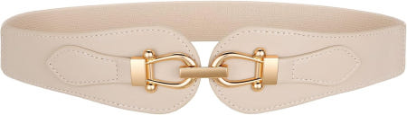 [해외]여성용 폰멜리 와이드 엘라스틱 벨트 스트레치 허리 패션 골드 버클 빈티지 두꺼운 드레스 Beige 2_Fit for Waist Size