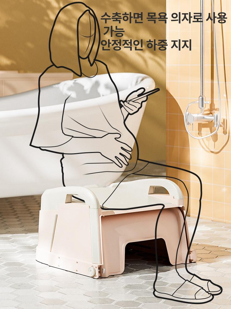 접이식 샴푸의자 이동식 세발기 샤워의자 어르신 목욕의자 1단계단단한쿠션 체리핑크 숄 포함 - 상세 이미지 3