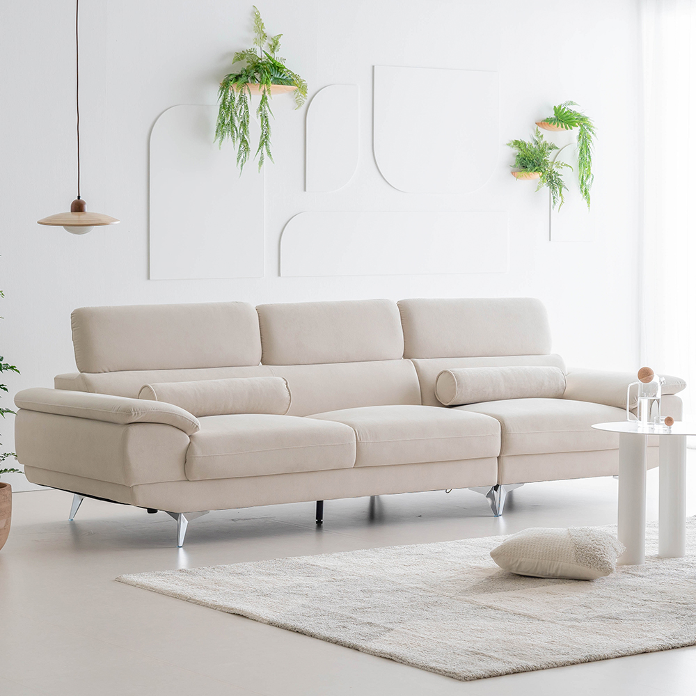 몬스터 아쿠아텍스 이지클린 거실 푹신한 신혼부부 넓은 패브릭 소파 스툴 Event, 오트밀 베이지, 4인용