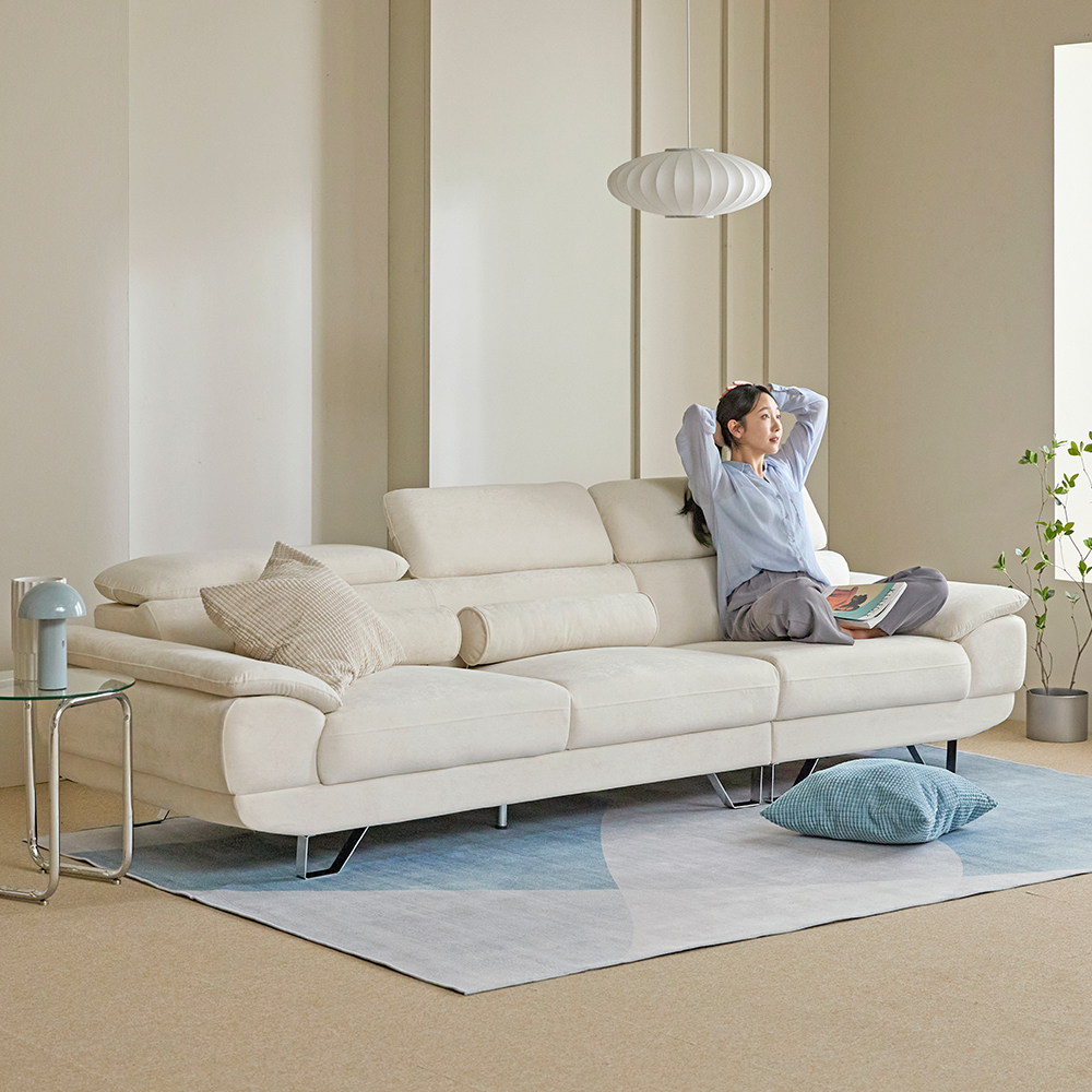 [BEST](쿠션선물)몬스터 아쿠아텍스 기능성 패브릭 이지클린 소파 스툴 Event+ㄷ자 다릿발, 아이보리, 4인용