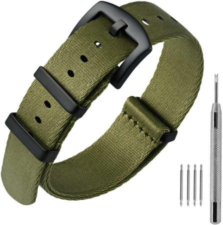 ANNEFIT Watch Strap [해외]남성용 ANNEFIT 밀리터리 나일론 시계 밴드 교체용 스트랩 18mm 20mm 22mm 실버 블랙 스테인리스 스틸 버클 포함 Army Green/Black Buckle 1