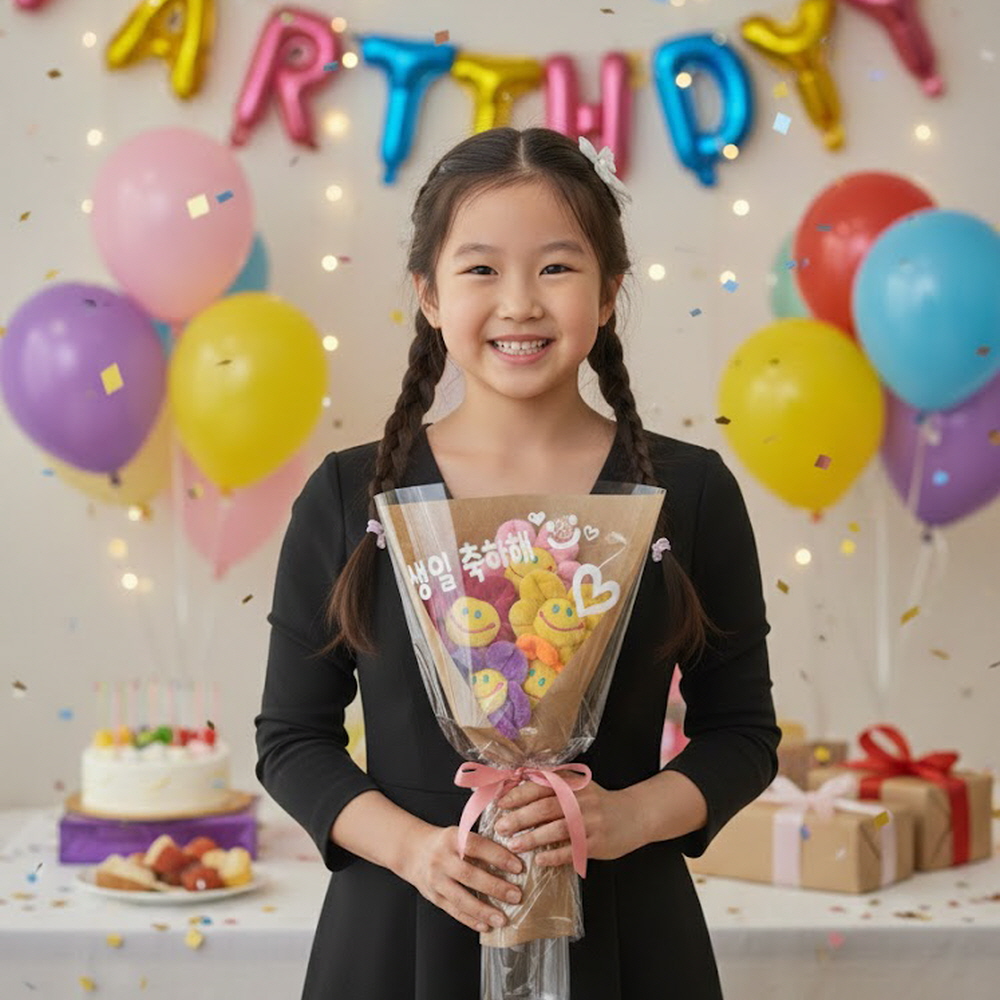 스마일꽃 5송이 킨더조이 인형 꽃다발 - 상세 이미지 3