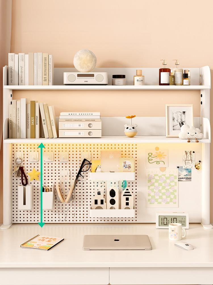 책상 위 선반 정리 수납 랙 진열 책꽂이 화이트 데스크 3단 백색 보드 95cm 83cm 후크 - 상품 이미지
