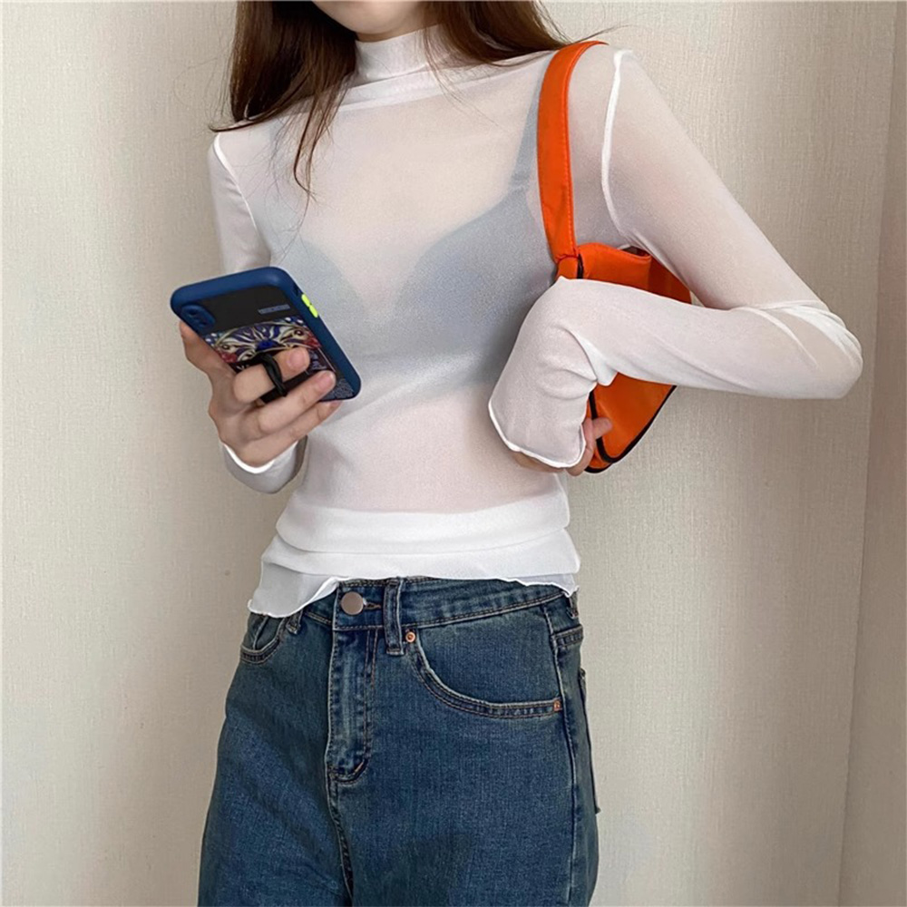 시스루티셔츠 레이어드티 반 목 폴라 쫄티 여름 얇은 긴팔 이미지 7