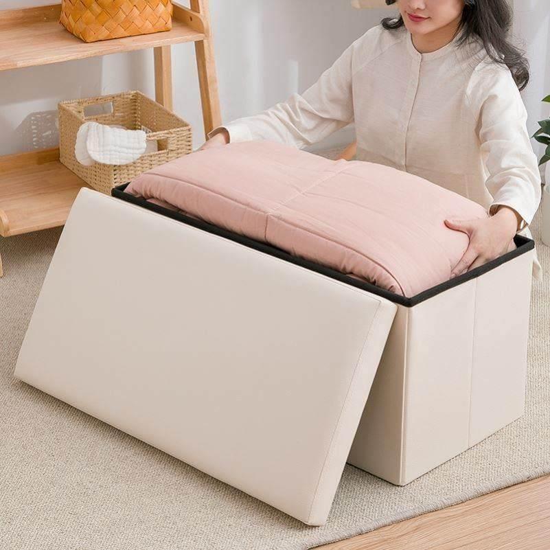 접이식 가죽 스툴 화장대 직사각형 착석 소파 다목적 라지 라운드 베이지 75L 60 36x36cm 가죽 소재 대용량 앉기 수납 가능 - 상세 이미지 3