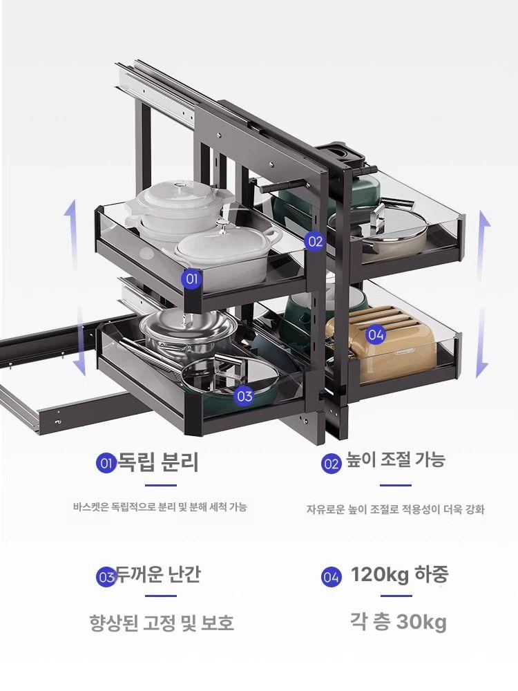 문호 수납 회전선반 이동식 코너 싱크대코너장 하부장 땅콩장 다층 정리대 슬라이딩 - 상세 이미지 4