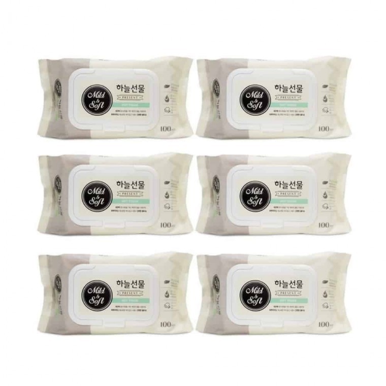 물티슈 캡형 100매 6개 휴대용물티슈 부드러운물티슈 순한물티슈 여행용물티슈