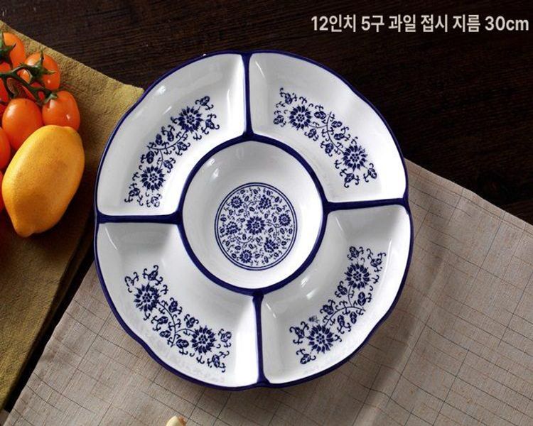 도자기 안주용 접시 나눔 분할 디저트 반찬용 세라믹 12인치 청화백자 - 상세 이미지 3