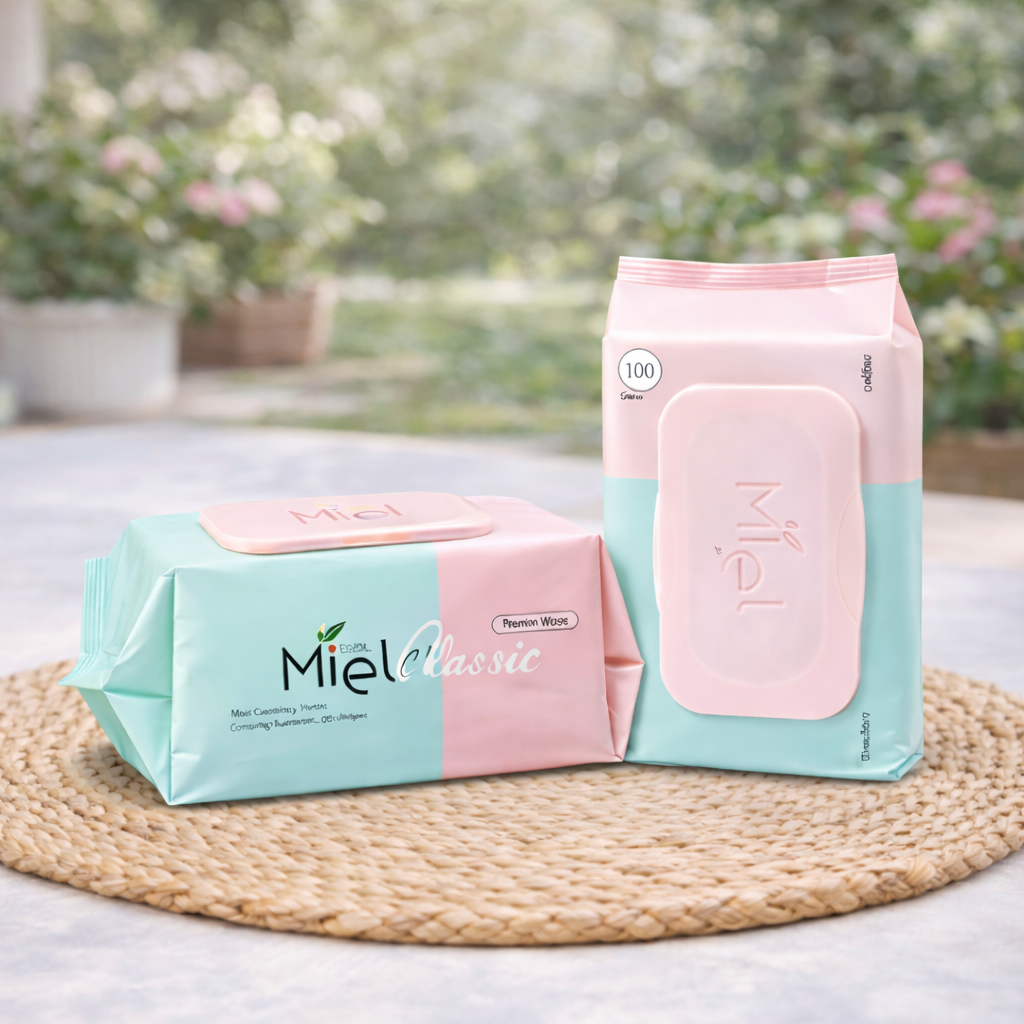 미엘 물티슈 클래식 캡형 100매 20팩 평량 50g 유아용 저자극 대용량 플레인