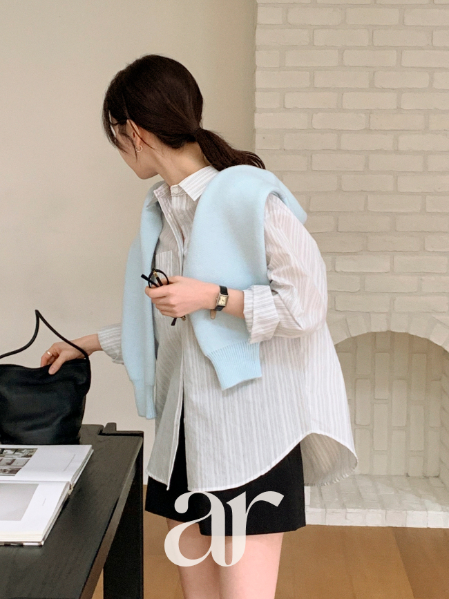 스트라이프 세미 루즈핏 코튼 셔츠 bs8620 이미지 6