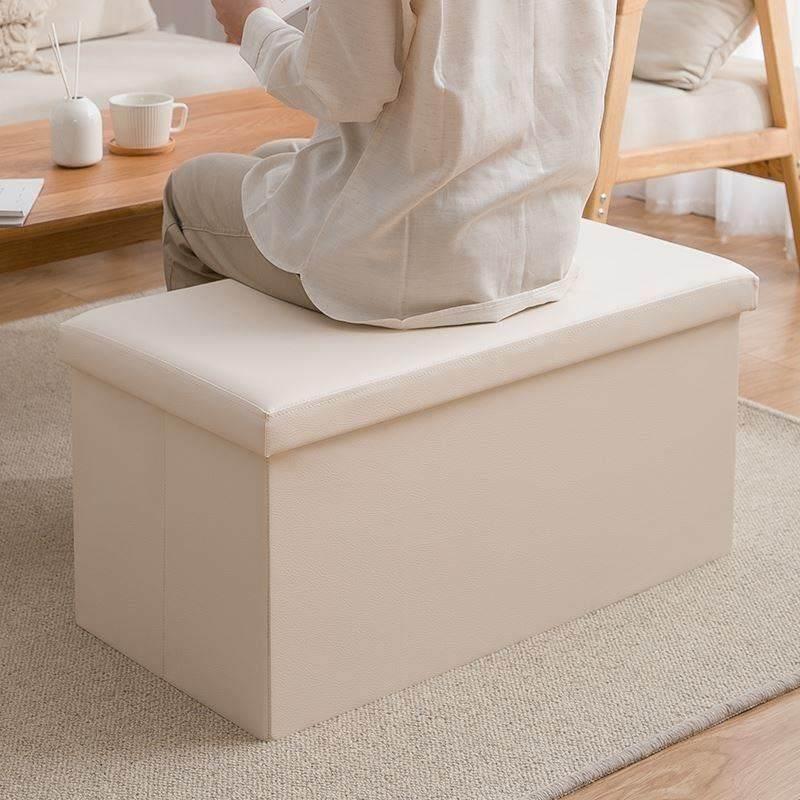 접이식 가죽 스툴 화장대 직사각형 착석 소파 다목적 라지 라운드 베이지 75L 60 36x36cm 가죽 소재 대용량 앉기 수납 가능 - 상세 이미지 4