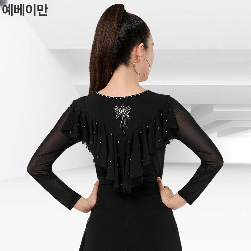 상하세트 라틴댄스복 공연 줌바 의상 벨리댄스복 대회용 블랙 l - 상세 이미지 2