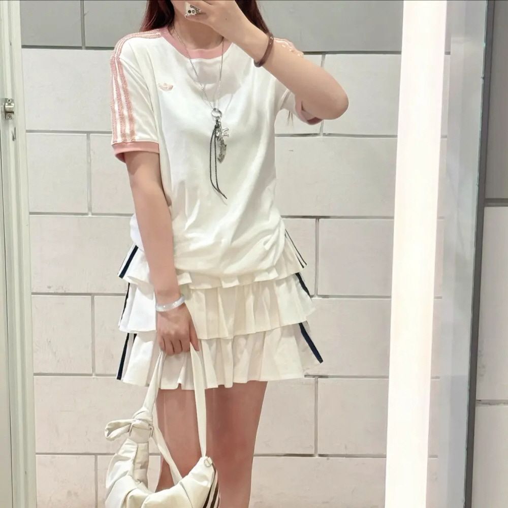 아디다스 X 디즈니 마리캣 레이어드 프릴 스커트 화이트 KE6654 이미지 7