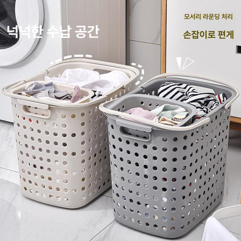 라탄 빨래 손잡이 소품 정리함 박스 라탄짜임 사각 뚜껑 무광 대형 그레이 - 상세 이미지 2