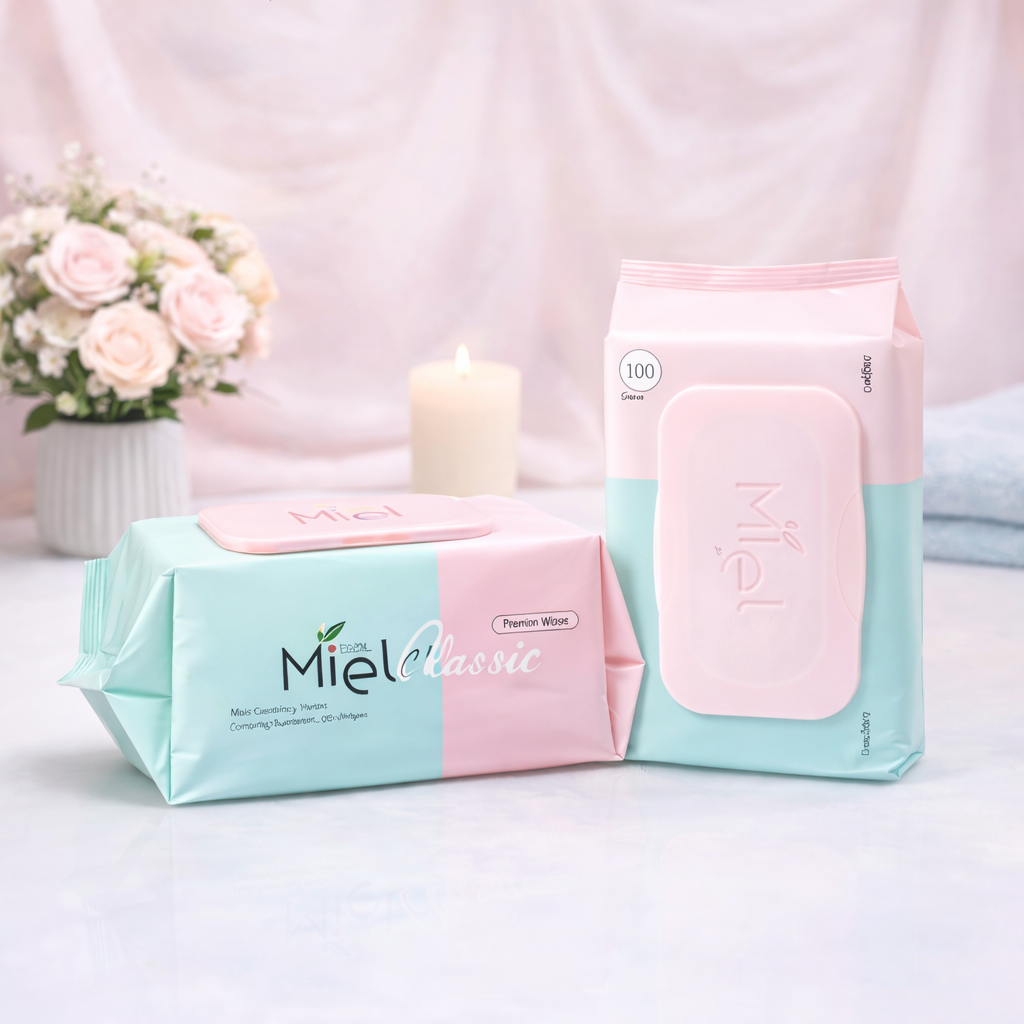 미엘 물티슈 클래식 캡형 100매 20팩 평량 50g 유아용 저자극 대용량 플레인