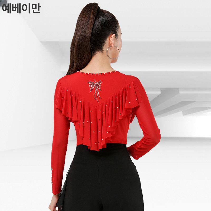 상하세트 라틴댄스복 공연 줌바 의상 벨리댄스복 대회용 블랙 l - 상세 이미지 4