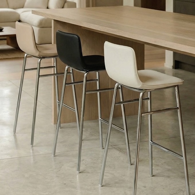 우루 프리미엄 바테이블 의자 홈바체어 2개 쿠션 가죽시트 3color 철제 스틸 크롬