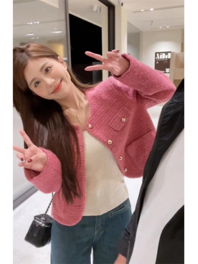 모임 핑크트위드자켓 하객 가디건 오피스룩 하객룩 직장인 핑크 트위드자켓 S - 상세 이미지 4