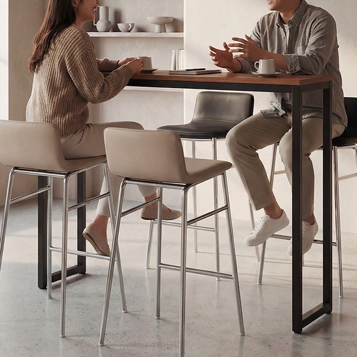우루 프리미엄 바테이블 의자 홈바체어 2개 쿠션 가죽시트 3color 철제 스틸 크롬