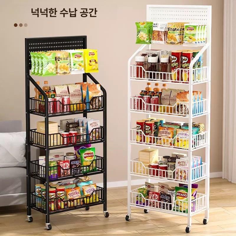 과자 이동식 접이식 팬트리 진열장 행사 편의점 매대 3칸 화이트 후크 포함 - 상세 이미지 2