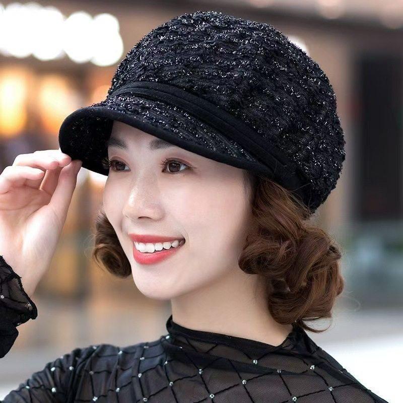 단발 가발 머리카락 달린 여성 항암 모자 일체형 블랙 모자-블랙브라운 가발 - 상품 이미지