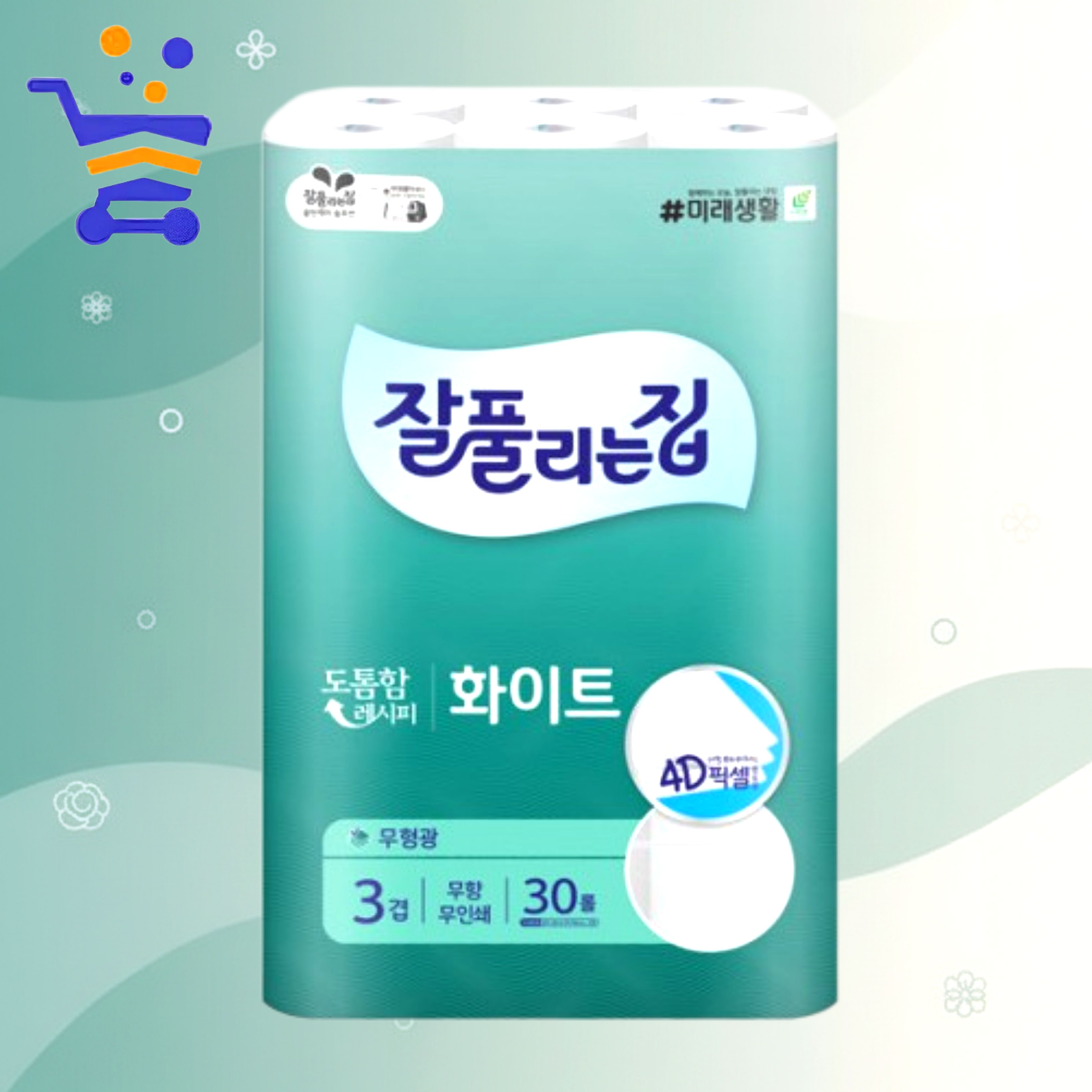 잘풀리는집 화이트 3겹 부드러운 화장지 30롤 28m 531606 물에잘녹는 화장실 롤휴지