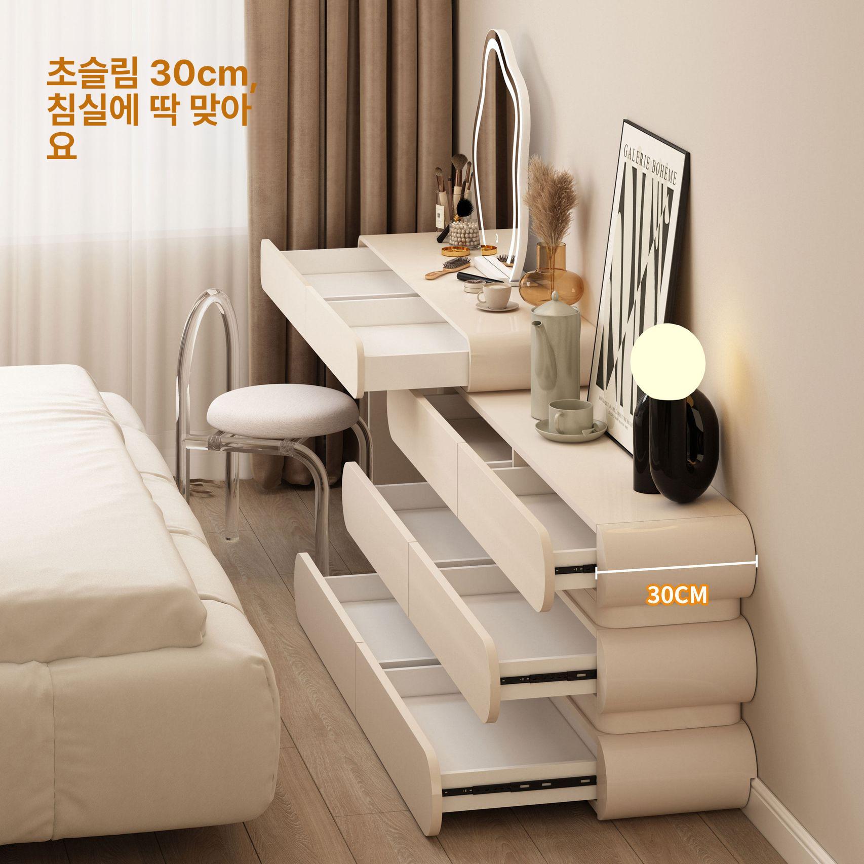 수납 캐비닛 테이블 콘솔형 입식 틈새 거울포함 콘센트 크림화이트 80cm 120cm 30cm 폭 원목 소나무 피아노 페인티드 - 상세 이미지 3