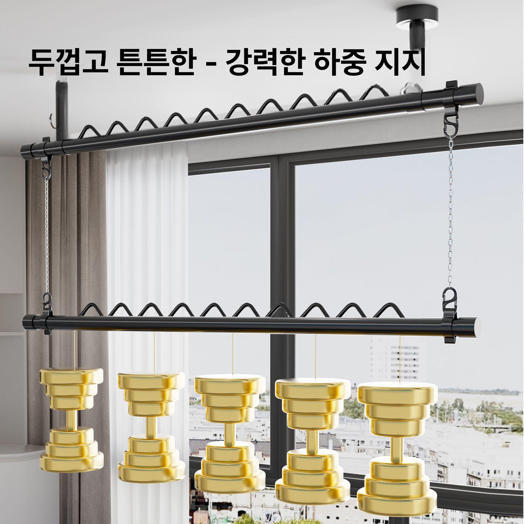 벽부착 건조대 옷가게 진열대 접이식 옷걸이 드레스룸 웨이브 초두께 강관 3m 20 + 하부봉 3m 큰 - 상세 이미지 3