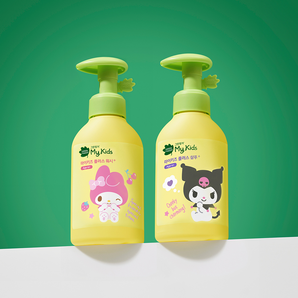 [2종/3종]그린핑거 마이키즈 플러스 산리오 샴푸 320ml+워시 320ml / 키즈용 어린이용 스킨케어 제품 이미지