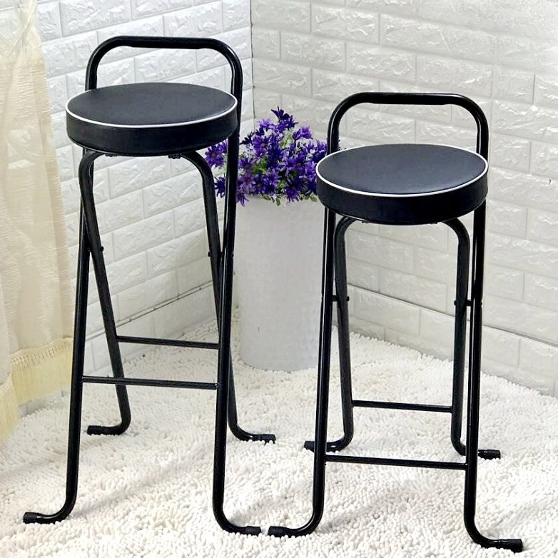 접이식 홈바 높은의자 스툴 키높이 아일랜드식탁 블랙 70cm 등받이 철제프레임 튼튼한 - 상품 이미지