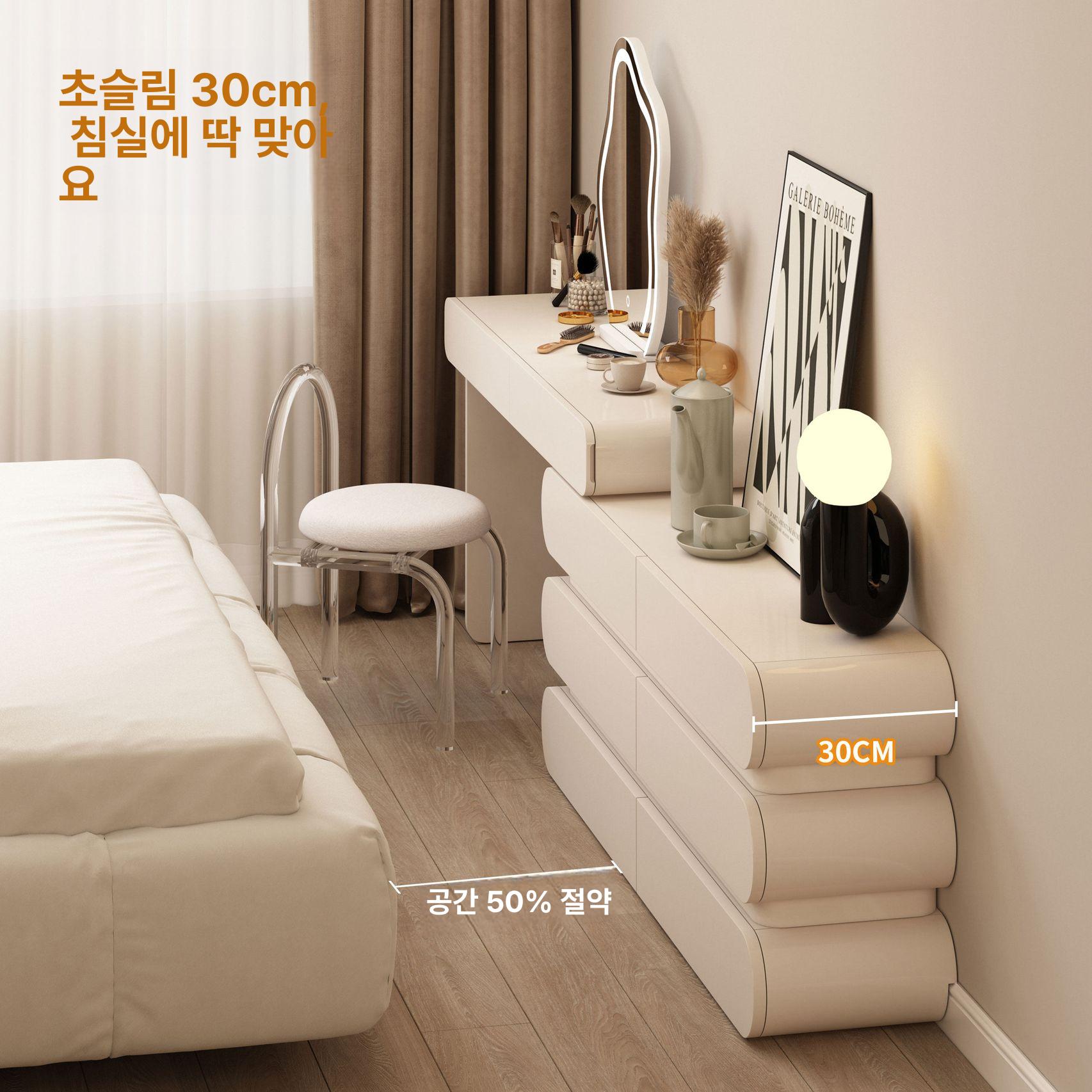 수납 캐비닛 테이블 콘솔형 입식 틈새 거울포함 콘센트 크림화이트 80cm 120cm 30cm 폭 원목 소나무 피아노 페인티드 - 상세 이미지 2